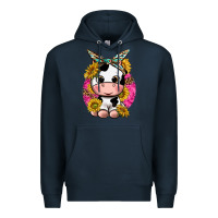 Navy cut cow with sunflower and leopard  pink Premium Hoodie - texasbilliewilder