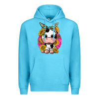 Ocean Blue cut cow with sunflower and leopard  pink Premium Hoodie - texasbilliewilder