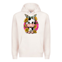 Pale Pink cut cow with sunflower and leopard  pink Premium Hoodie - texasbilliewilder