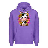 Purple cut cow with sunflower and leopard  pink Premium Hoodie - texasbilliewilder
