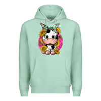 Seafoam cut cow with sunflower and leopard  pink Premium Hoodie - texasbilliewilder