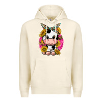 Tofu cut cow with sunflower and leopard  pink Premium Hoodie - texasbilliewilder