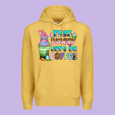 This Bunny Hops On Coffee Premium Hoodie Designed By Zillion Design Studio