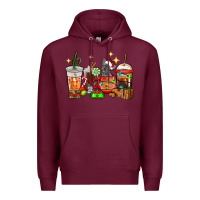 Burgundy Christmas coffee cups with French Bulldog Premium Hoodie - RanaPortraitStore