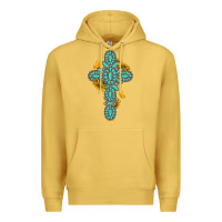 Antique Gold gemstone cross with sunflowers and butterflies Premium Hoodie - texasbilliewilder