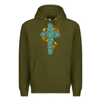 Army Green gemstone cross with sunflowers and butterflies Premium Hoodie - texasbilliewilder