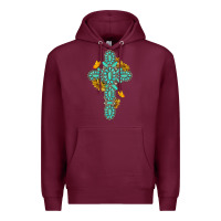 Burgundy gemstone cross with sunflowers and butterflies Premium Hoodie - texasbilliewilder