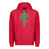 Cardinal gemstone cross with sunflowers and butterflies Premium Hoodie - texasbilliewilder