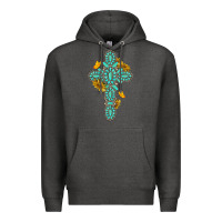 Charcoal Heather gemstone cross with sunflowers and butterflies Premium Hoodie - texasbilliewilder