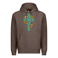 Coffee gemstone cross with sunflowers and butterflies Premium Hoodie - texasbilliewilder
