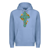 Colony Blue gemstone cross with sunflowers and butterflies Premium Hoodie - texasbilliewilder