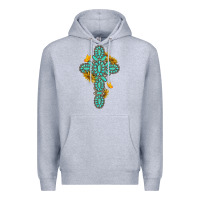Heather Grey gemstone cross with sunflowers and butterflies Premium Hoodie - texasbilliewilder