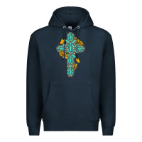 Navy gemstone cross with sunflowers and butterflies Premium Hoodie - texasbilliewilder