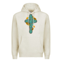 Oatmeal Heather gemstone cross with sunflowers and butterflies Premium Hoodie - texasbilliewilder