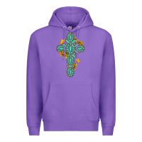 Purple gemstone cross with sunflowers and butterflies Premium Hoodie - texasbilliewilder
