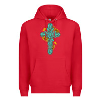 Red gemstone cross with sunflowers and butterflies Premium Hoodie - texasbilliewilder