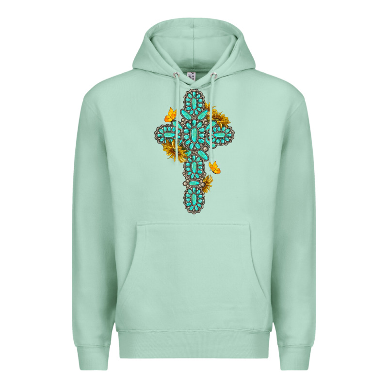 Gemstone Cross With Sunflowers And Butterflies Premium Hoodie by texasbilliewilder | Teevron