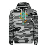 Slate Camo gemstone cross with sunflowers and butterflies Premium Hoodie - texasbilliewilder
