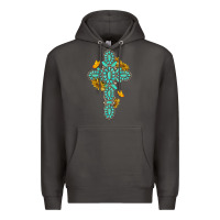 Smoke gemstone cross with sunflowers and butterflies Premium Hoodie - texasbilliewilder
