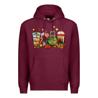 Burgundy Christmas coffee cups with Pug Premium Hoodie - RanaPortraitStore