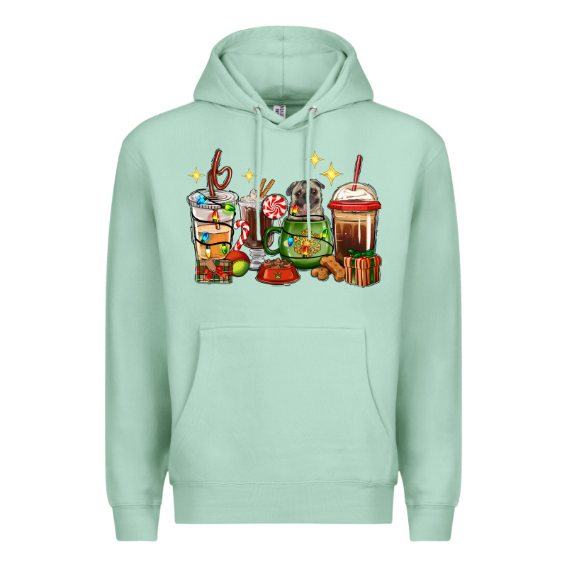 Christmas Coffee Cups With Pug Premium Hoodie by RanaPortraitStore | Teevron