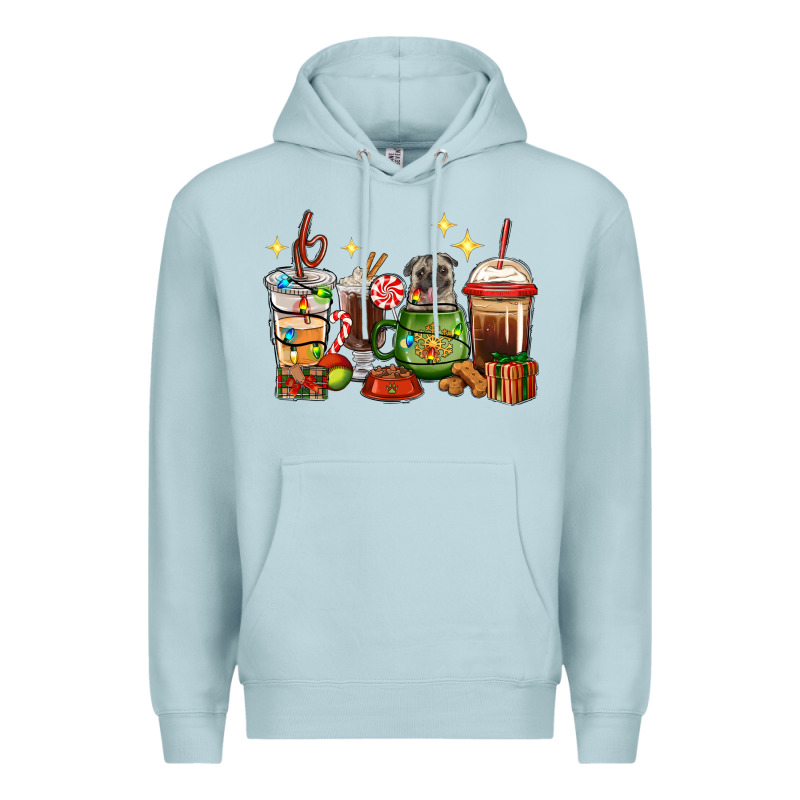 Christmas Coffee Cups With Pug Premium Hoodie by RanaPortraitStore | Teevron