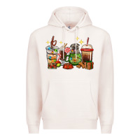 Pale Pink Christmas coffee cups with Pug Premium Hoodie - RanaPortraitStore