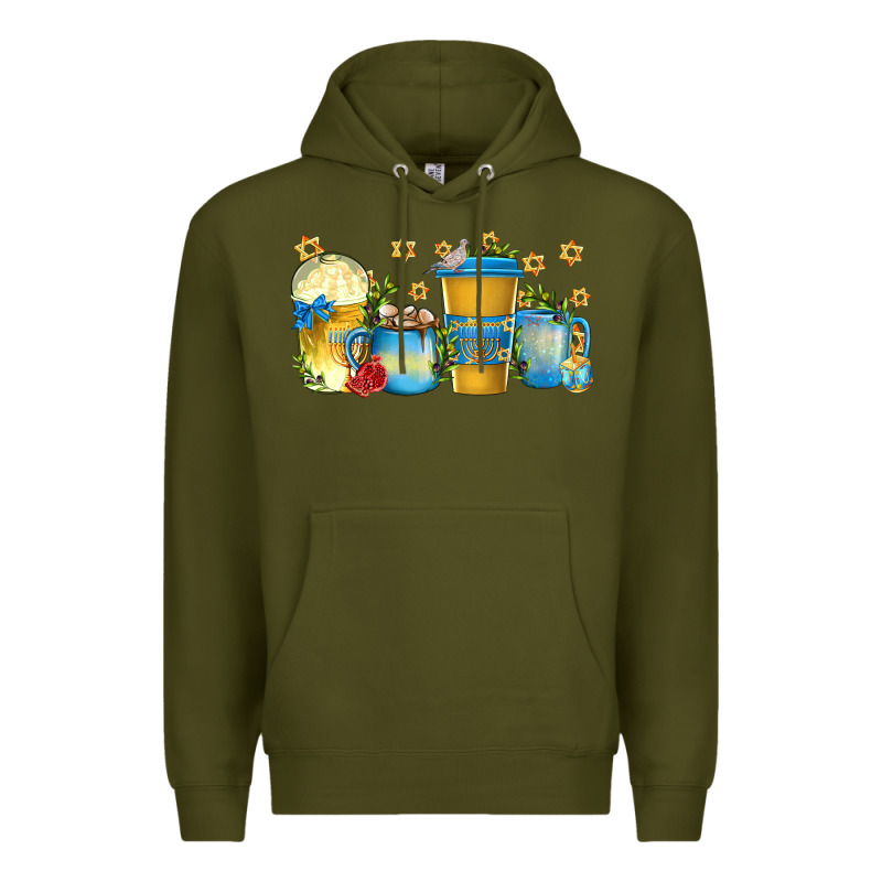 Hanukkah Coffee Cups Premium Hoodie by texasbilliewilder | Teevron