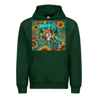 Forest Green bull skull sunflowers Urban Hoodie - RanaPortraitStore