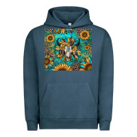 Pigment Midnight Navy bull skull sunflowers Urban Hoodie - RanaPortraitStore