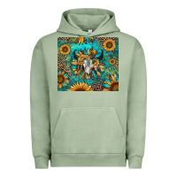 Pigment Oil Green bull skull sunflowers Urban Hoodie - RanaPortraitStore