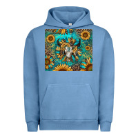 Pigment Pebble Blue bull skull sunflowers Urban Hoodie - RanaPortraitStore