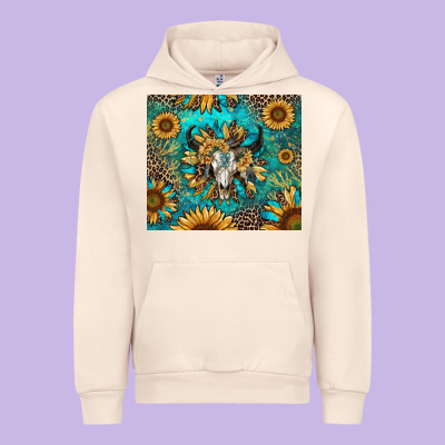 Urban Hoodie bull skull sunflowers