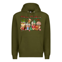 Army Green merry christmas gingerbread coffee cups Premium Hoodie - Zillion Design Studio
