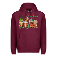 Burgundy merry christmas gingerbread coffee cups Premium Hoodie - Zillion Design Studio