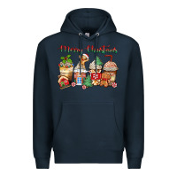 Navy merry christmas gingerbread coffee cups Premium Hoodie - Zillion Design Studio