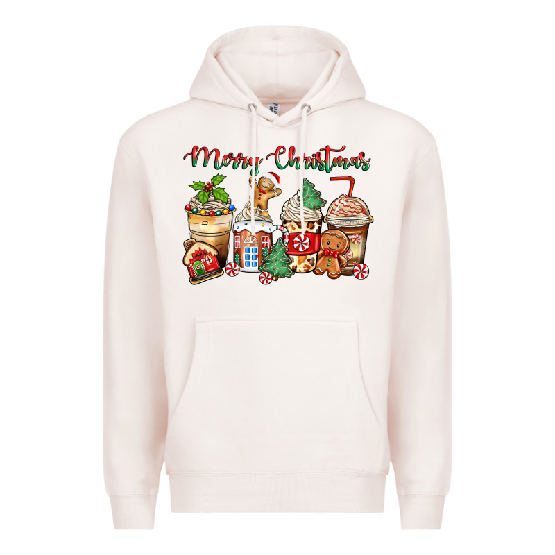 Merry Christmas Gingerbread Coffee Cups Premium Hoodie by Zillion Design Studio | Teevron