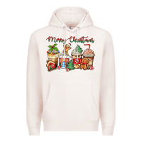 Pale Pink merry christmas gingerbread coffee cups Premium Hoodie - Zillion Design Studio