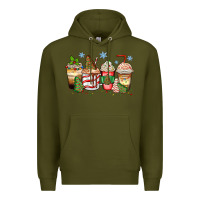 Army Green christmas tree cake  coffee cups Premium Hoodie - Zillion Design Studio