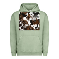 Pigment Oil Green cowhide and leopard pattern Urban Hoodie - RanaPortraitStore