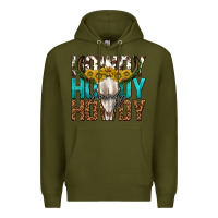 Army Green howdy howdy howdy western bull skull Premium Hoodie - texasbilliewilder