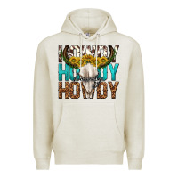 Oatmeal Heather howdy howdy howdy western bull skull Premium Hoodie - texasbilliewilder