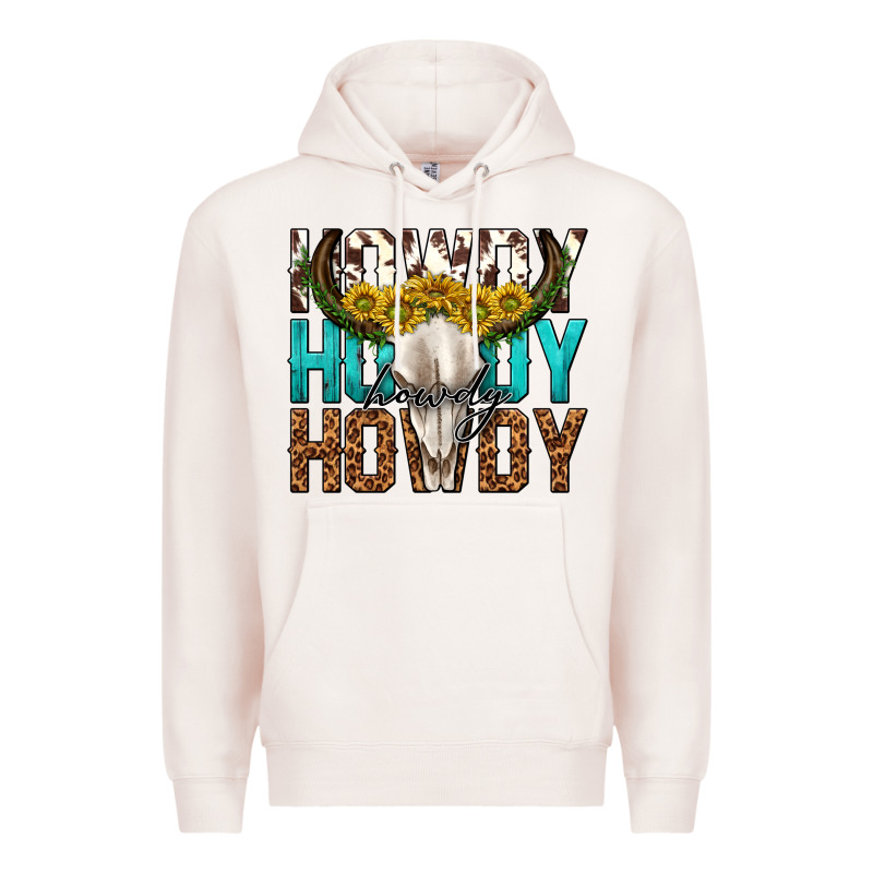 Howdy Howdy Howdy Western Bull Skull Premium Hoodie by texasbilliewilder | Teevron