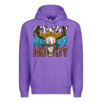Purple howdy howdy howdy western bull skull Premium Hoodie - texasbilliewilder