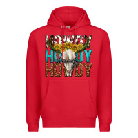 Red howdy howdy howdy western bull skull Premium Hoodie - texasbilliewilder