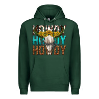 Sports Green howdy howdy howdy western bull skull Premium Hoodie - texasbilliewilder