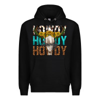 Black howdy howdy howdy western bull skull Premium Hoodie - texasbilliewilder