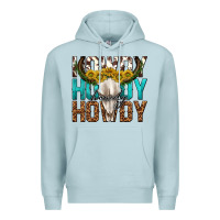 Blue Mist howdy howdy howdy western bull skull Premium Hoodie - texasbilliewilder