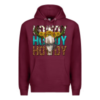Burgundy howdy howdy howdy western bull skull Premium Hoodie - texasbilliewilder