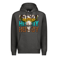 Charcoal Heather howdy howdy howdy western bull skull Premium Hoodie - texasbilliewilder